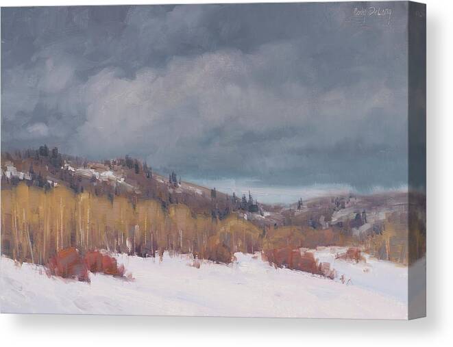 Snow Scenes Canvas Print featuring the painting Study for Early Winter by Cody DeLong