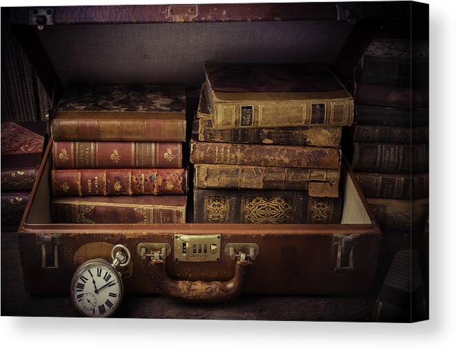 Book Canvas Print featuring the photograph Suitcase Full Of Books by Garry Gay
