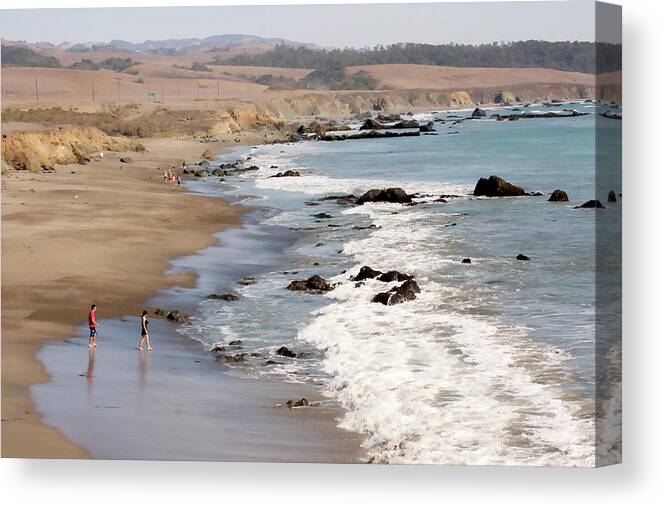 Beaches Canvas Print featuring the photograph Summer in San Simeon by Art Block Collections