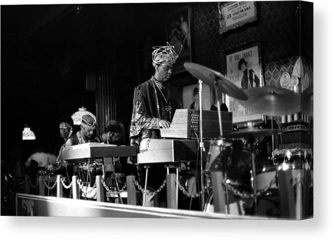 Jazz Canvas Print featuring the photograph Sun Ra Arkestra at the Red Garter 1970 NYC 37 by Lee Santa