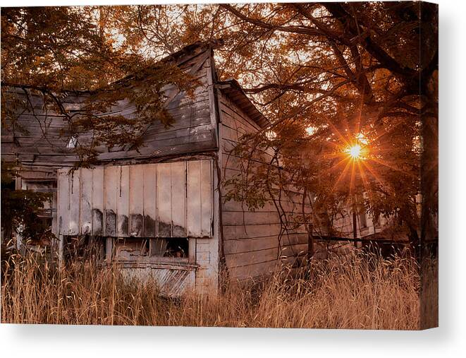 Old Building Canvas Print featuring the photograph Sundown by Loni Collins