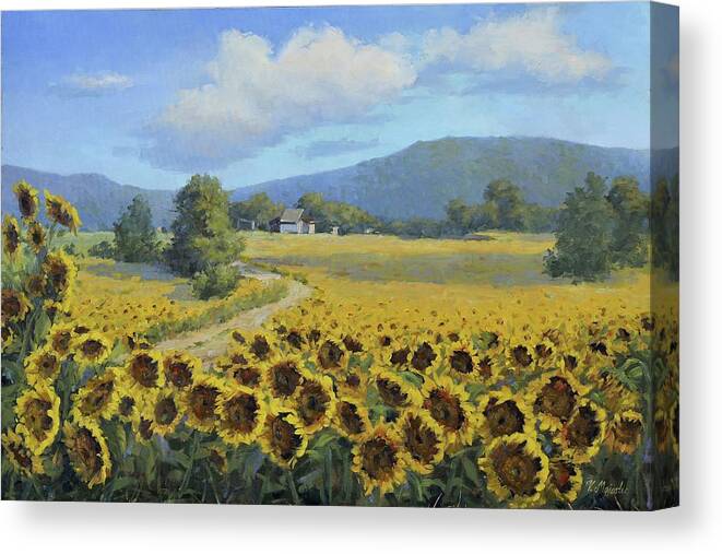 Sunflower Canvas Print featuring the painting Sunflower Fields by Viktoria K Majestic