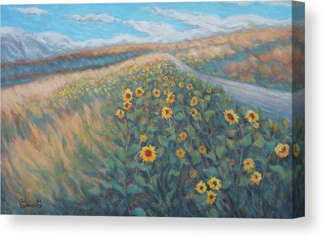 Sunflower Patch Canvas Print featuring the painting Sunflower Journey by Gina Grundemann