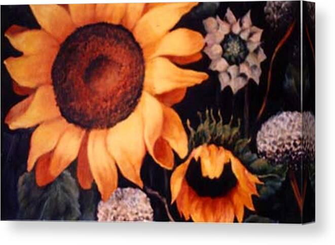 Sunflowers Paintings Canvas Print featuring the painting Sunflowers and more sunflowers by Jordana Sands