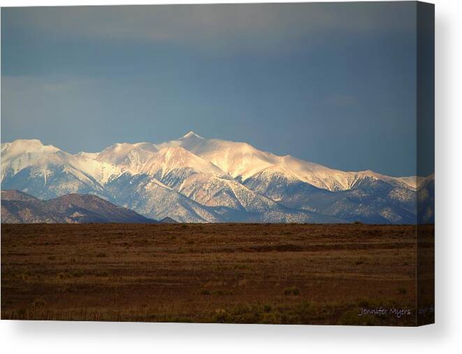 Mountains Canvas Print featuring the photograph Sunlit Sangres by Jennifer Myers