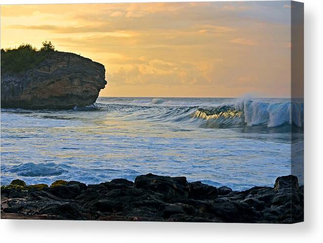Hawaii Canvas Print featuring the photograph Sunlit Waves - Kauai Dawn by Marie Hicks