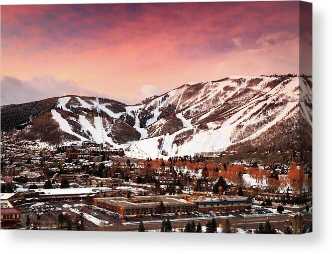 Sunrise Canvas Print featuring the photograph Sunrise above Park City Mountain, Utah. by Wasatch Light