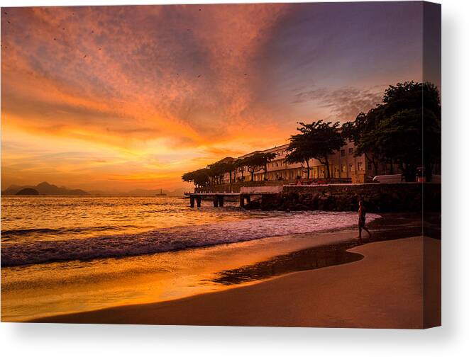 Beach Canvas Print featuring the photograph Sunrise at Copacabana Beach Rio de Janeiro by Celso Bressan