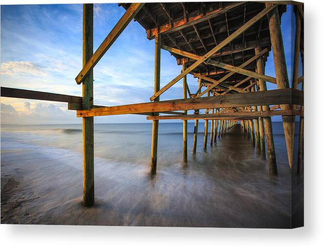 Oak Island Canvas Print featuring the photograph Sunrise at the Oak Island Pier by Nick Noble