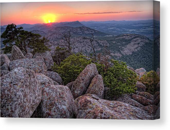 Landscape Canvas Print featuring the photograph Sunrise in Mount Scott by Iris Greenwell