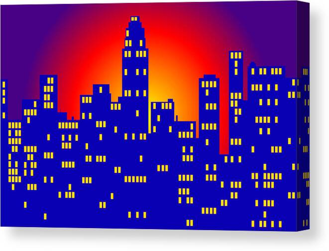  Canvas Print featuring the digital art Sunrise in the City by Digital Art Cafe