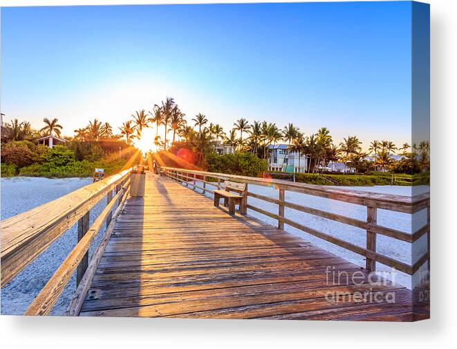 Beach Canvas Print featuring the photograph Sunrise Naples Pier Florida by Hans- Juergen Leschmann