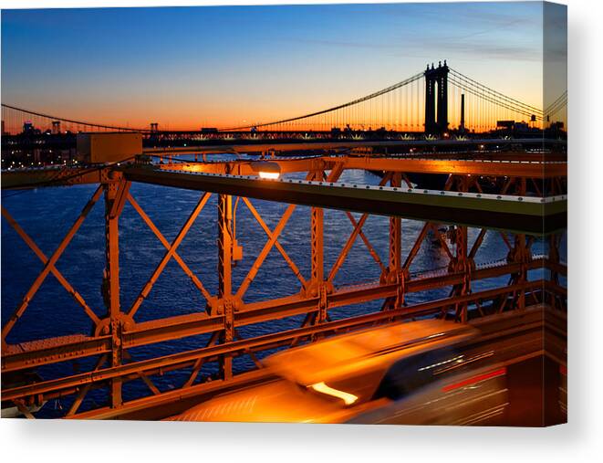 Bridge Canvas Print featuring the photograph Sunrise on the Brooklyn Bridge by Adam Rainoff