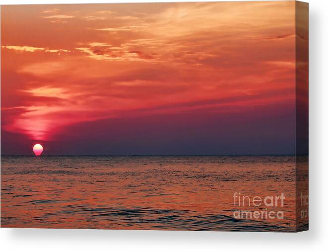Sunrise Canvas Print featuring the photograph Sunrise Over The Horizon On Myrtle Beach by Jeff Breiman