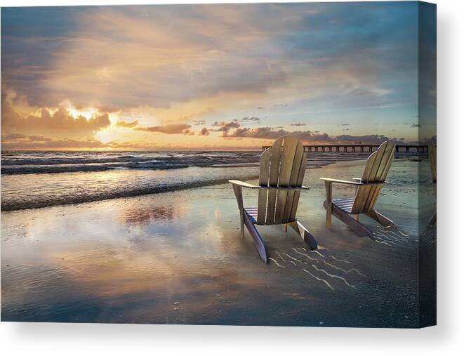 Boats Canvas Print featuring the photograph Sunrise Romance by Debra and Dave Vanderlaan