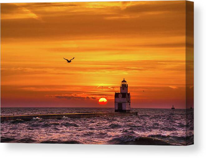 Lighthouse Canvas Print featuring the photograph Sunrise Solo by Bill Pevlor
