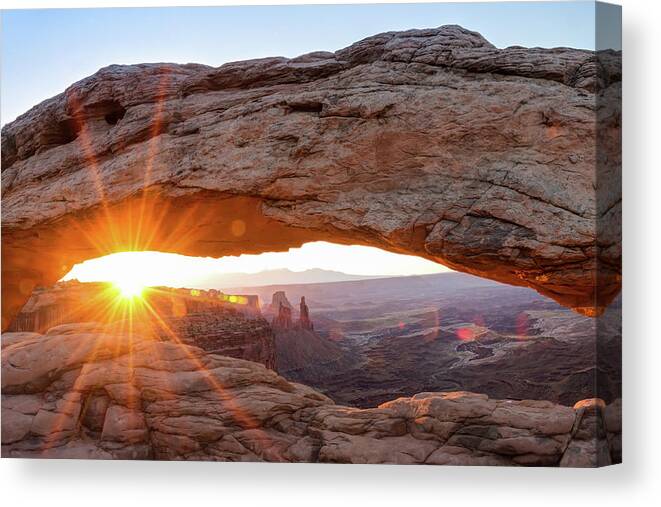Utah Landscape Canvas Print featuring the photograph Sunrise under Mesa Arch - Canyonlands - Moab Utah by Gregory Ballos