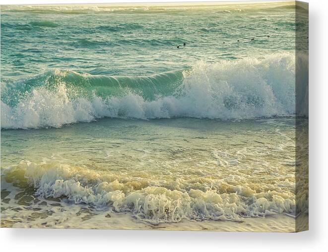 #beach. Canvas Print featuring the photograph Sunrise Waves by Rebekah Zivicki