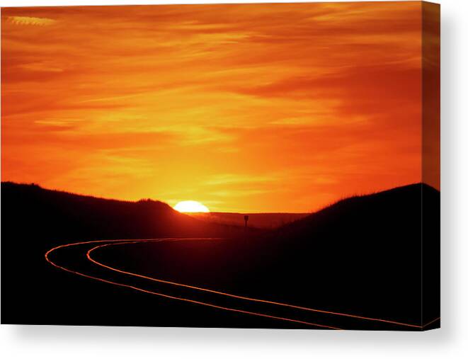 Kansas Canvas Print featuring the photograph Sunset and Railroad Tracks by Rob Graham
