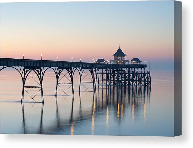 Clevedon Canvas Print featuring the photograph Sunset at Clevedon by Stephen Taylor