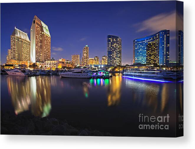 Seaport Village Canvas Print featuring the photograph Sunset at Embarcadero Marina Park in San Diego by Sam Antonio