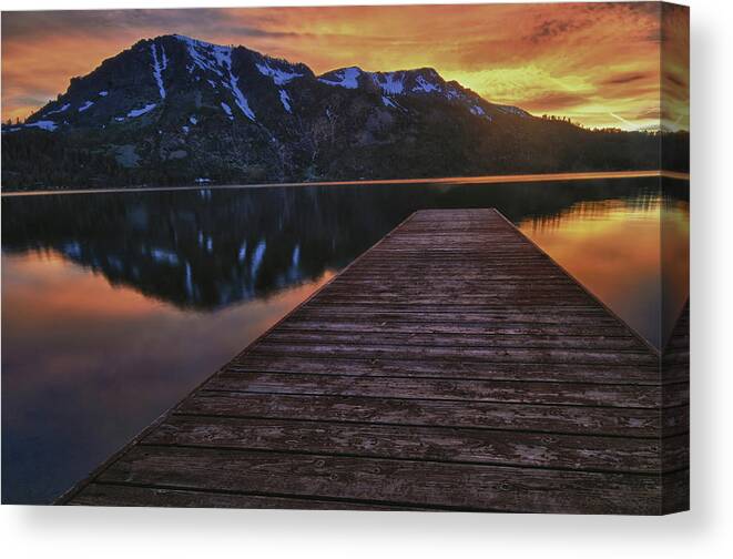 Fallen Canvas Print featuring the photograph Sunset at Fallen Leaf Lake by Jacek Joniec