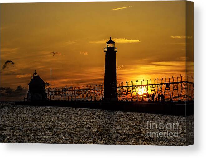 Beach Canvas Print featuring the photograph Sunset at Grand Haven Pier by Nick Zelinsky Jr