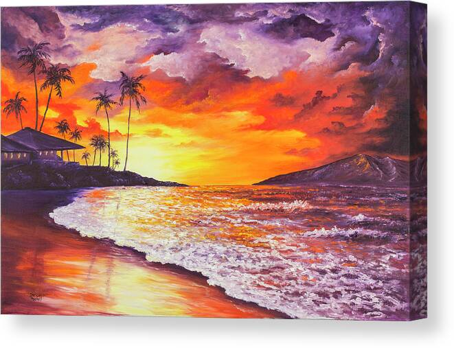 Darice Canvas Print featuring the painting Sunset At Kapalua Bay by Darice Machel McGuire