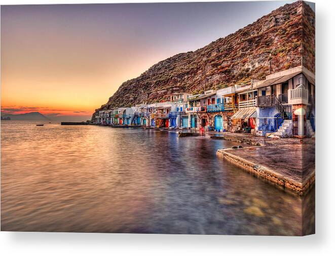 Milos Canvas Print featuring the photograph Sunset at Klima in Milos - Greece by Constantinos Iliopoulos