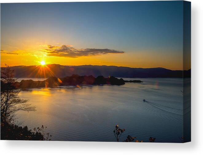 Lake Towada Canvas Print featuring the photograph Sunset at Lake Towada by Hisao Mogi