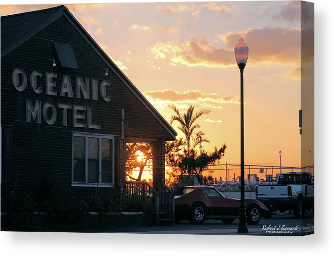 Sun Canvas Print featuring the photograph Sunset at Oceanic Motel by Robert Banach