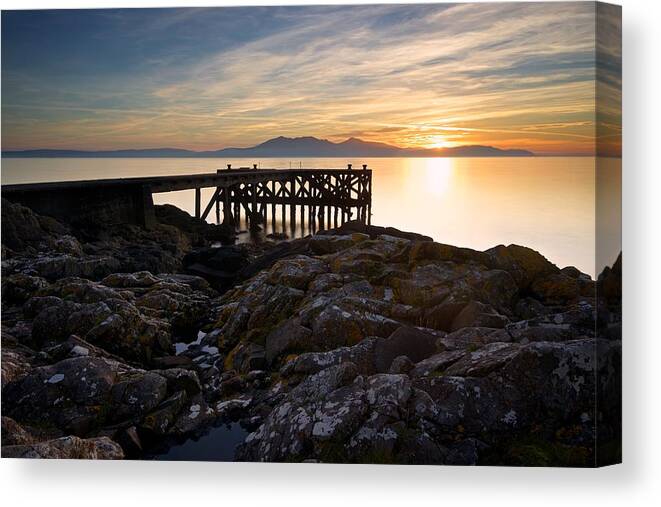 Sunset Canvas Print featuring the photograph Sunset at Portencross pier by Stephen Taylor