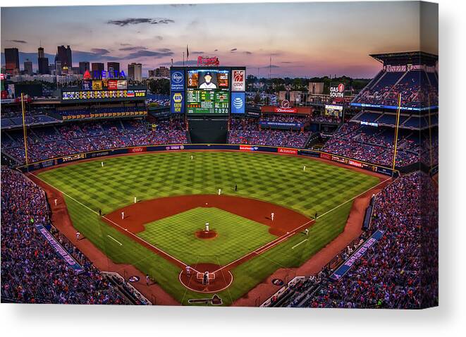 Turner Field Canvas Print featuring the photograph Sunset at Turner Field - Home of the Atlanta Braves by Mountain Dreams