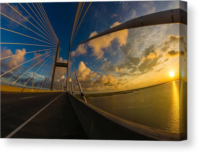 Brunswick Ga Canvas Print featuring the photograph Sunset Between Mighty Cables by Chris Bordeleau