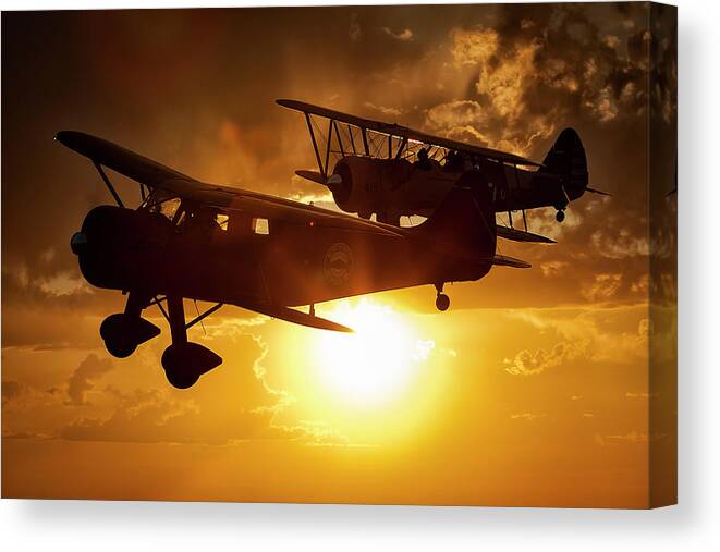 450 Stearman Canvas Print featuring the photograph Sunset Flight by Jay Beckman
