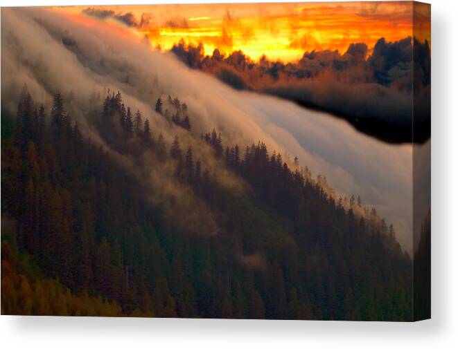 Sunset Canvas Print featuring the photograph Sunset Fog by Harry Spitz