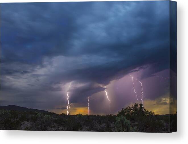 Lightning Canvas Print featuring the tapestry - textile Sunset Lightning by Kathy Adams Clark