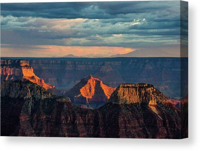Grand Canyon Canvas Print featuring the photograph Sunset lights Angels Gate by Gaelyn Olmsted