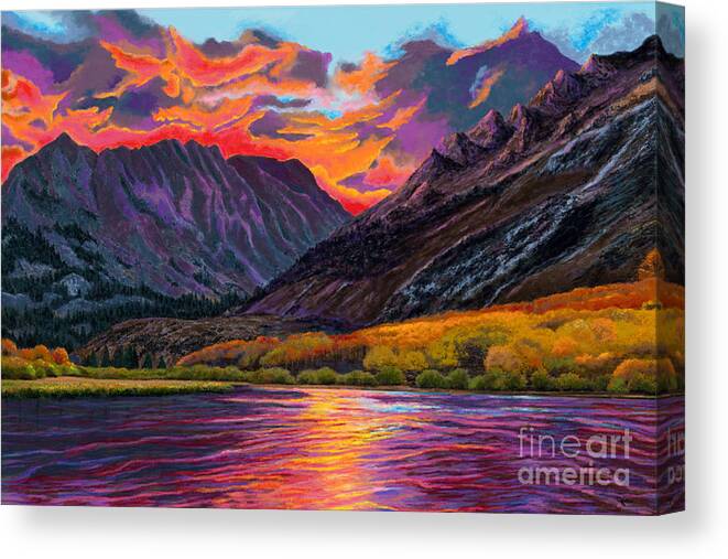 Sunset Canvas Print featuring the painting Sunset on Sheltered Lake by Jackie Case