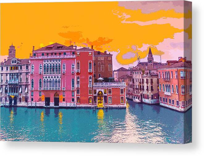 Sunset On The Grand Canal Canvas Print featuring the digital art Sunset on the Grand Canal Venice by Anthony Murphy