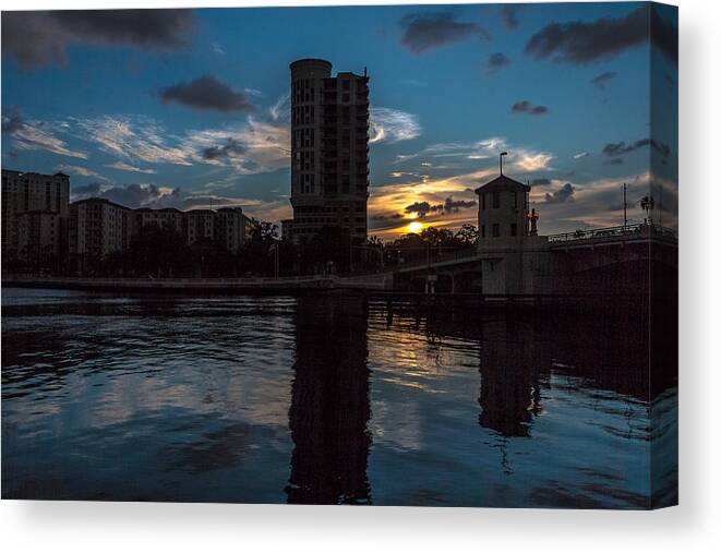 Sunset Canvas Print featuring the photograph Sunset on the water by Mike Dunn
