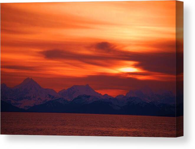 Alaska Canvas Print featuring the photograph Sunset Over Glacier Bay by Helen Carson