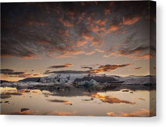 Sunset Canvas Print featuring the photograph Sunset over Jokulsarlon Lagoon, Iceland by Chris McKenna