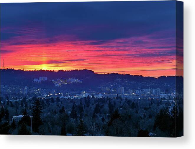Sunset Canvas Print featuring the photograph Sunset over Marquam HIll by David Gn