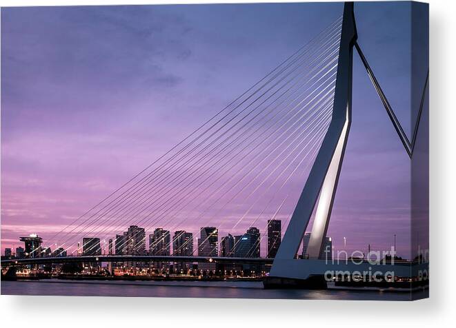 Rotterdam Canvas Print featuring the photograph Sunset Over Rotterdam Skyline by Philip Preston