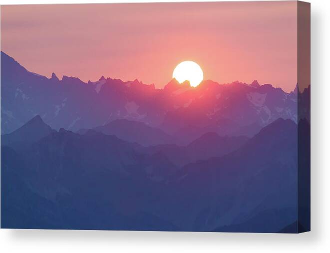 Sunset Canvas Print featuring the photograph Sunset over the Alps by Paul MAURICE