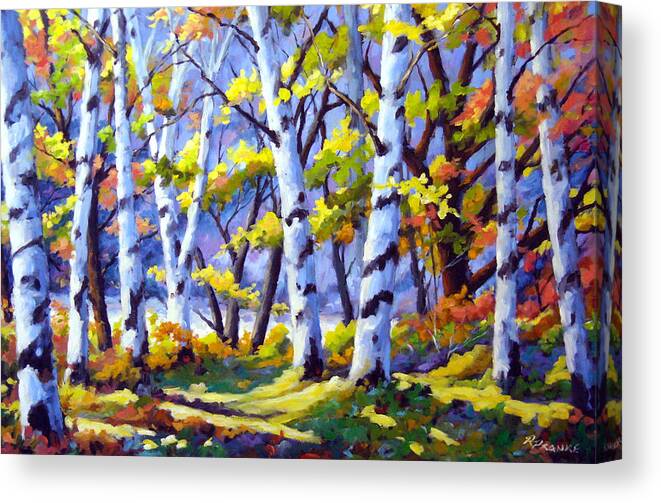 Art Canvas Print featuring the painting Sunshine and Birches by Richard T Pranke