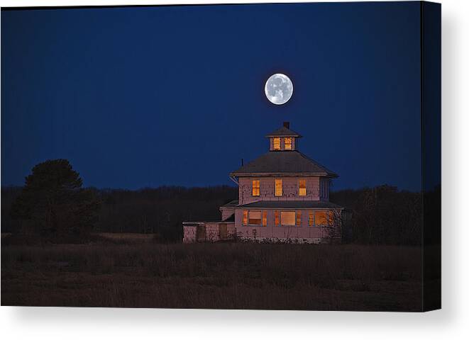 Plum Island Canvas Print featuring the photograph Super Moonset at Sunrise March 2011 by Rick Mosher