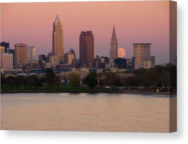 Super Moon Canvas Print featuring the photograph SuperMoon Over Cleveland by Ann Bridges