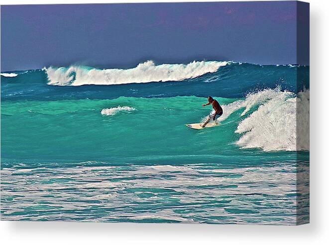 Surfer Canvas Print featuring the photograph Surfing at Anaeho'omalu Bay 2 by Bette Phelan